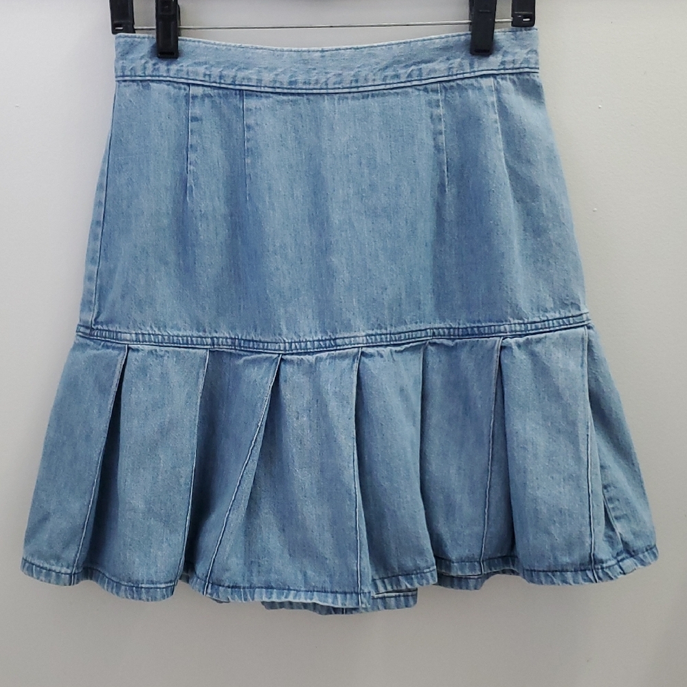 Vintage 90's Pleated Denim Skirt By Calvin Klein Sport / Petite